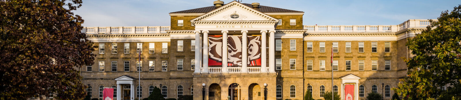 Bascom Hall is seen from a drone on a dawn morning at the University of Wisconsin–Madison