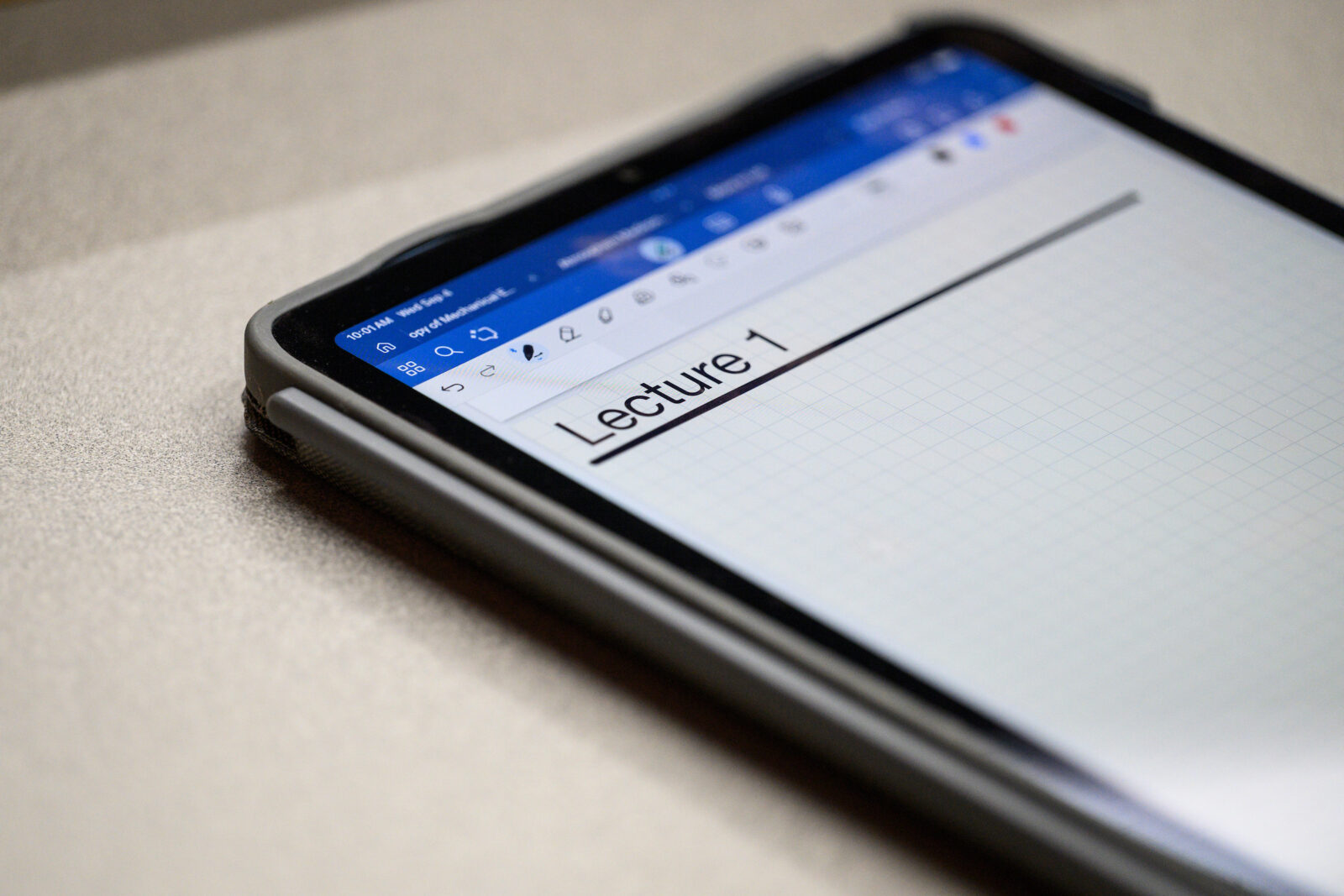 Tablet displaying the title ‘Lecture 1’, set up for learning