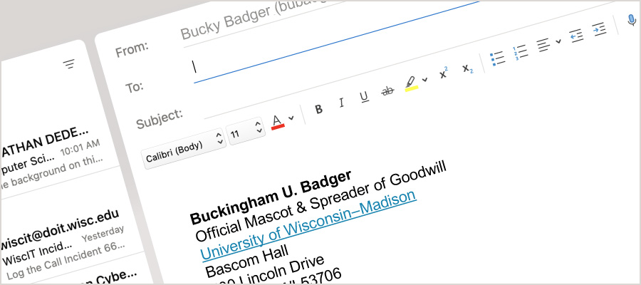 Email signature from Bucky Badger