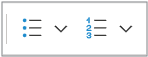 List formatting buttons in Microsoft Word's editing toolbar. One button inserts bullet points, the other button inserts numbers.