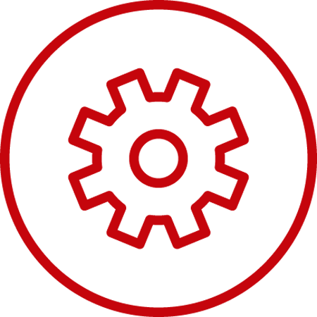 Line art image of a settings gear in a circle